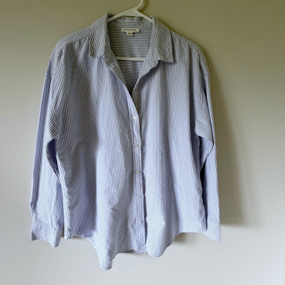 Beachlunchlounge Blue White Striped Cotton Button Down Relaxed Oxford Shirt L - Picture 2 of 9